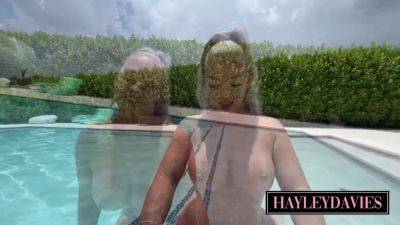 With Huge Boobs - J Mac - Busty Blonde Aussie Bombshell Takes Deep Poolside Dick From With Huge Boobs, Hayley Davies And J Mac - upornia